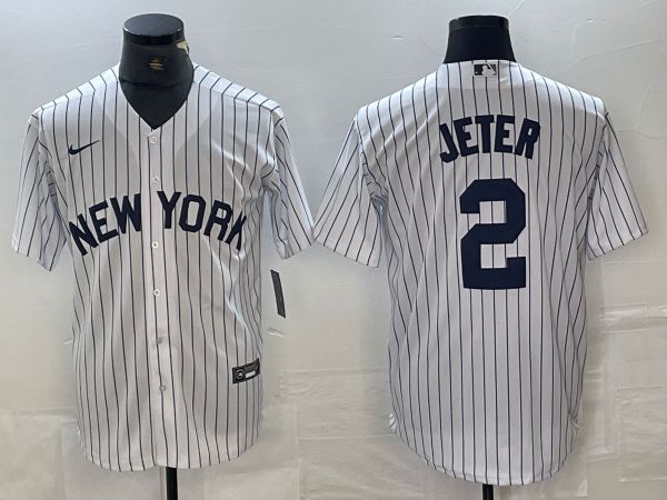 Men New York Yankees #2 Jeter White Stripe Game Nike 2024 MLB Jersey style 1